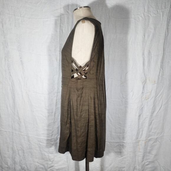 FREE PEOPLE sz M Moonshine Mini Brown Olive Green Linen Blend Hippie Boho Romper - Picture 3 of 6